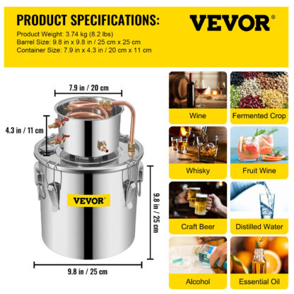 Destilador alambique inox 11,4L etanol vinho grapa brandy oleos essenciais - Image 6
