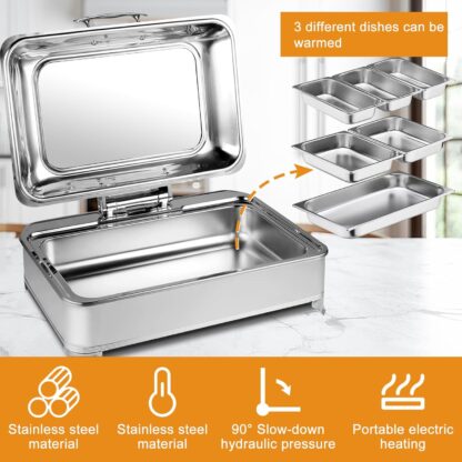 Buffet Rechaud Profissional elétrico triplo com tampa transparente - Imagem 5