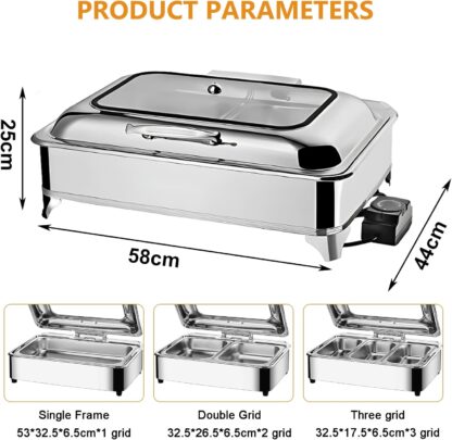 Buffet Rechaud Profissional elétrico triplo com tampa transparente - Imagem 3
